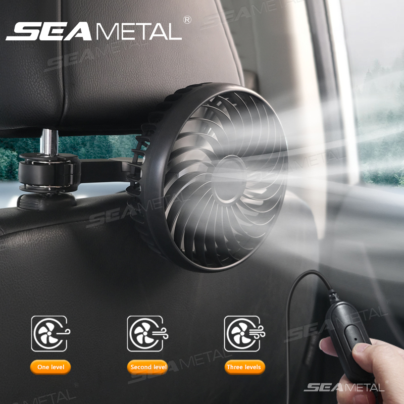 Seametal 車ファン 360 度調整可能な空気ファン自動車電動ファン USB/12V/24V ファン 3 速度車の静音ファン車の後部座席用