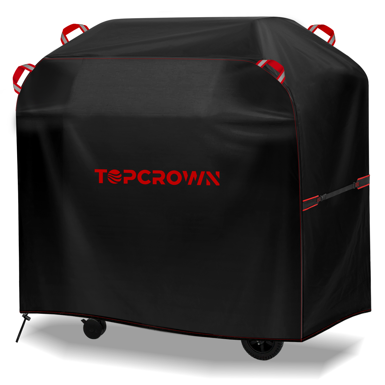 [TC-420D レッドライン バーベキューカバー] Topcrown 屋外バーベキューグリルカバー、耐紫外線性 420D オックスフォード生地素材、調節可能なストラップ付き防風デザイン、Char-Broil/Nexgi などのブランドと互換性があります。