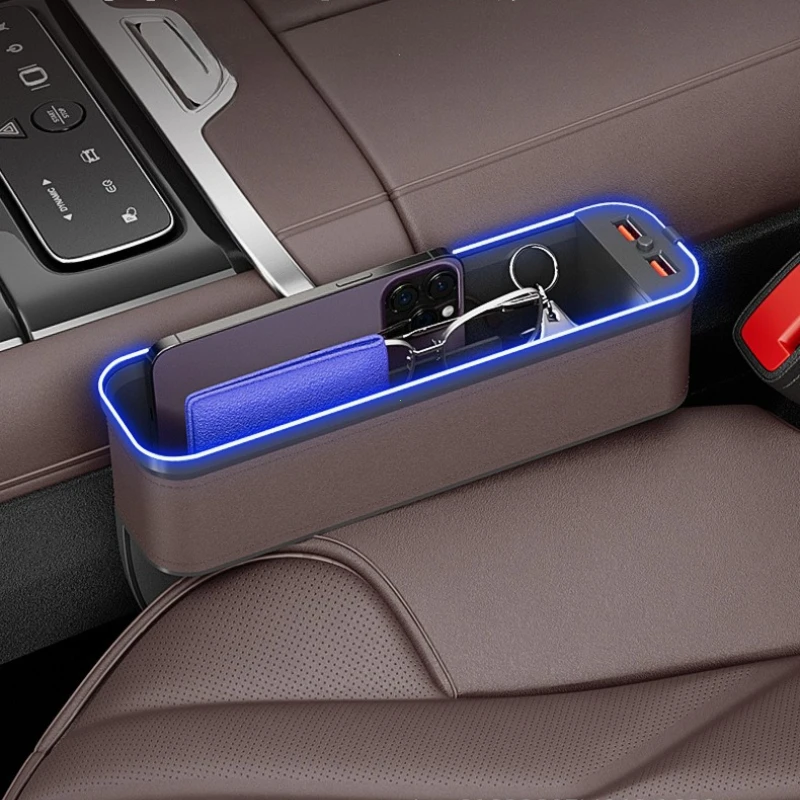 LED 車の隙間収納オーガナイザーボックス車 2 USB 充電カラーライトシートギャップ収納ボックス自動車内装片付け