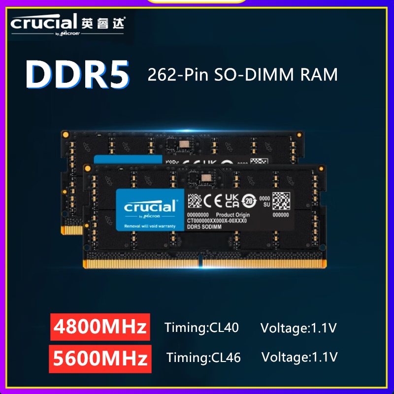 Crucial DDR5 SODIMM RAM 16GB 32GB 24GB 48GB ノートパソコン用 4800MHz 5600MHz 1.1V ノートパソコン用メモリ