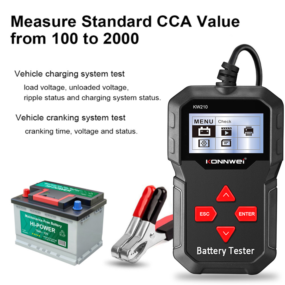 KONNWEI KW210 自動スマート 12V 車バッテリーテスター 100-2000 CCA 車バッテリーアナライザー自動車修理ツール Regualr 浸水