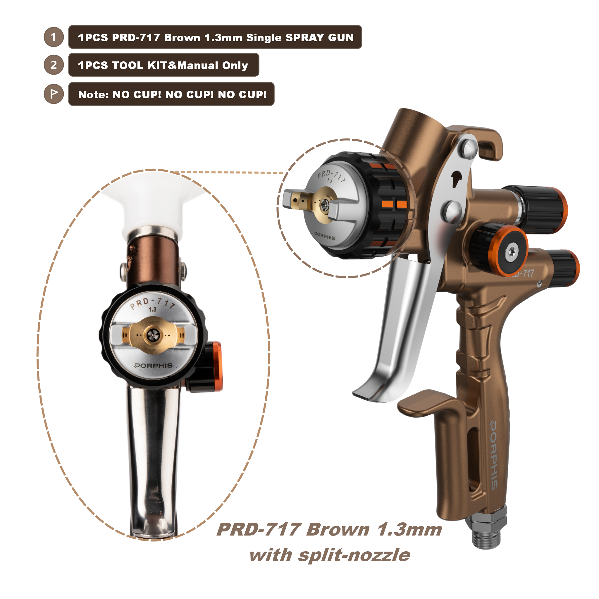 オリジナルポルフィス新構成 VS スプレーガン PRD-817 、 PRD-717 、 PRD-627 カップなしクリアコート自動車塗装用