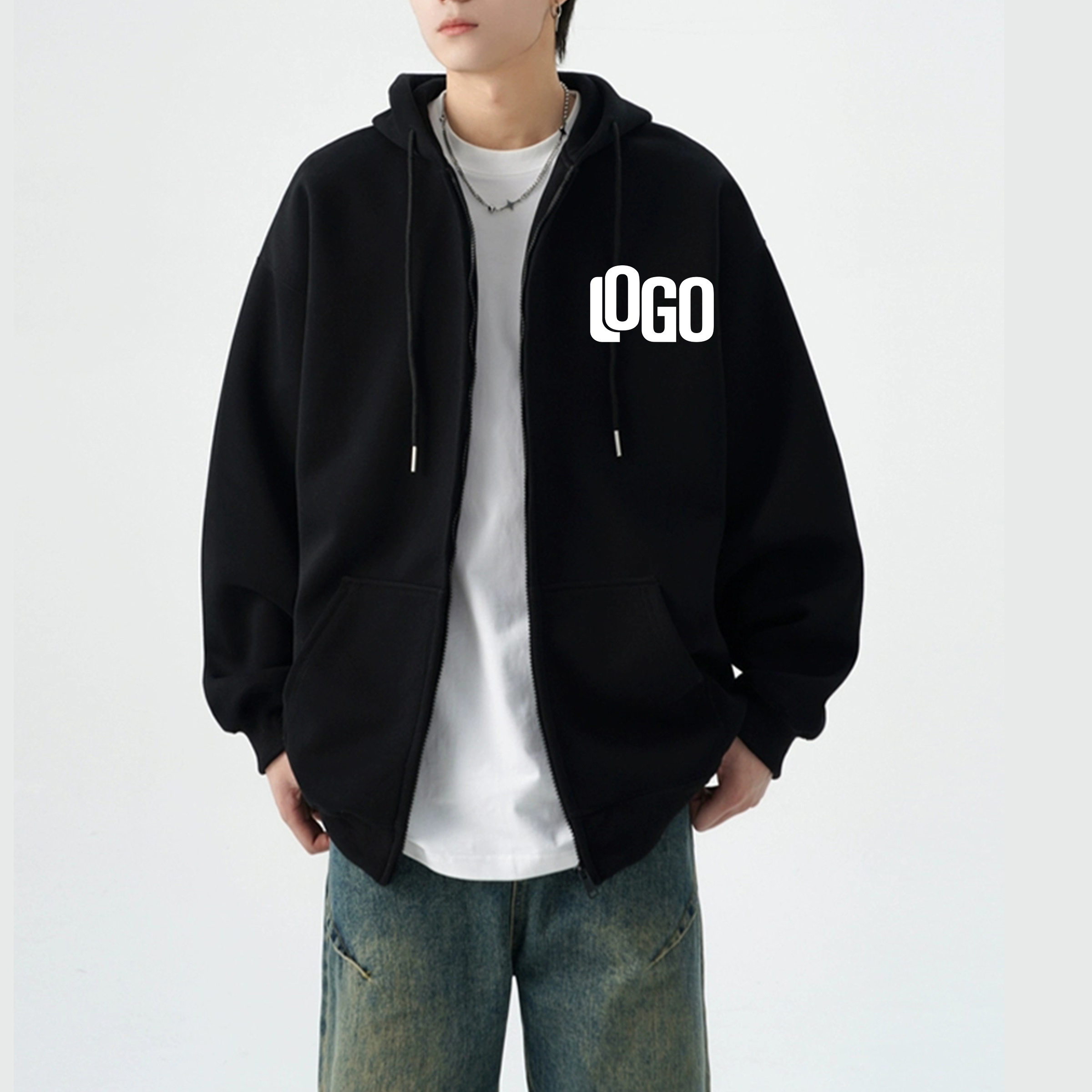 ジッパーフード付きカーディガンスウェットシャツジャケット、新しいファッション、いつでもどこでもデザインブランドロゴ/カスタムイメージレプリケーション