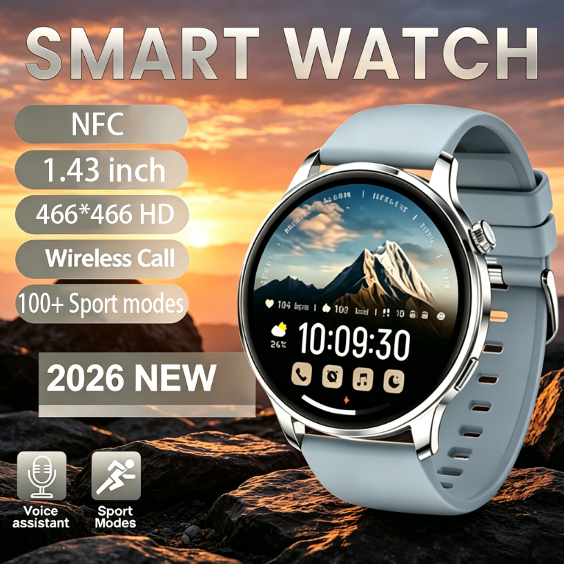 2026 新しいスマートファッションウォッチ 1.43 ''超薄型健康防水 BT 通話管理情報プッシュスポーツメンズスマートウォッチ