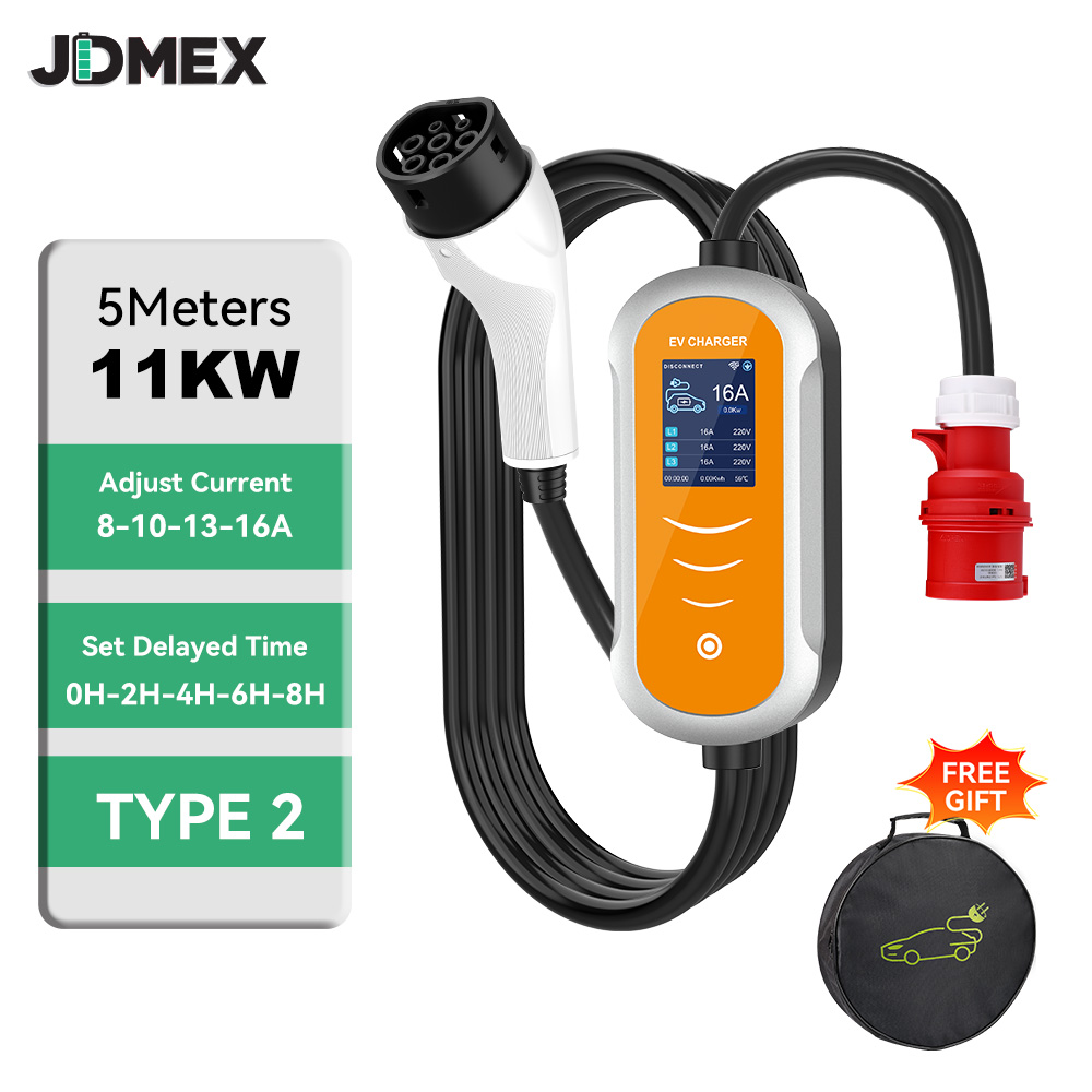JDMEX 11KW EV 充電器 Type2 ポータブル車の充電器 16A 3 相急速充電 EVSE ウォールボックス充電器 APP 制御電気自動車用