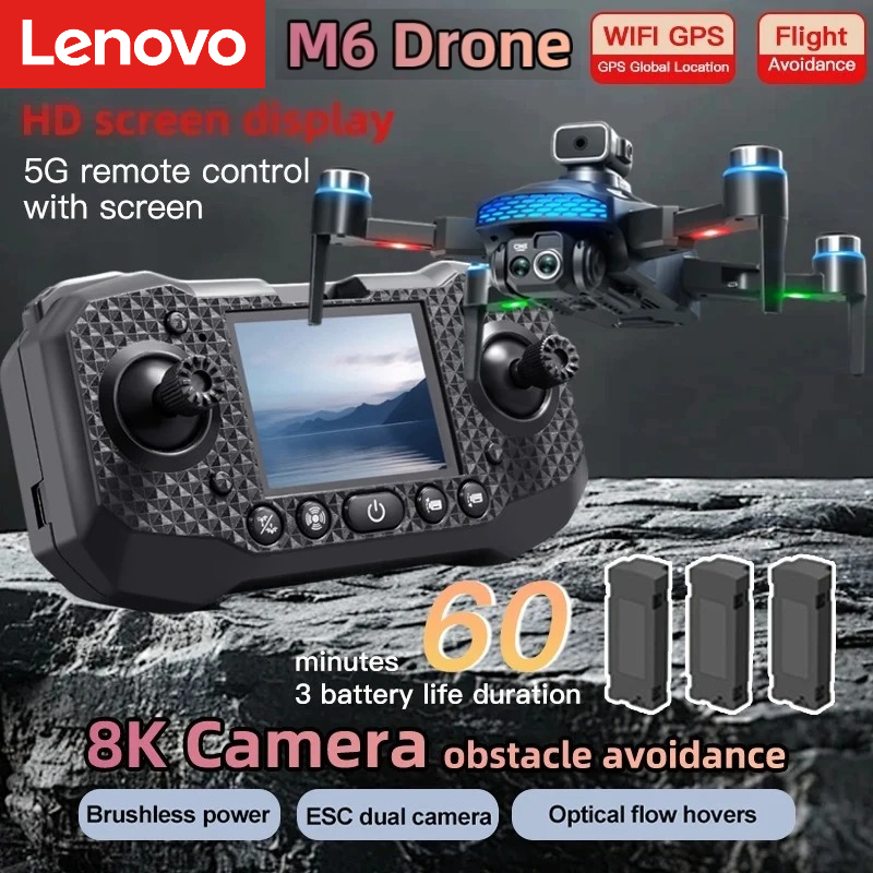 レノボ M6 ドローン 4K プロフェッショナル スクリーン付き 5G WIFI Dron 8K HD カメラ空中ブラシレスモーター FPV RC クアッドコプター UAV ヘリコプター