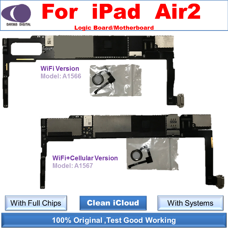 iPad Air 2 用オリジナルロック解除マザーボード A1567 A1566 WiFi Cellular SIM バージョン iOS システム用ロジックボード