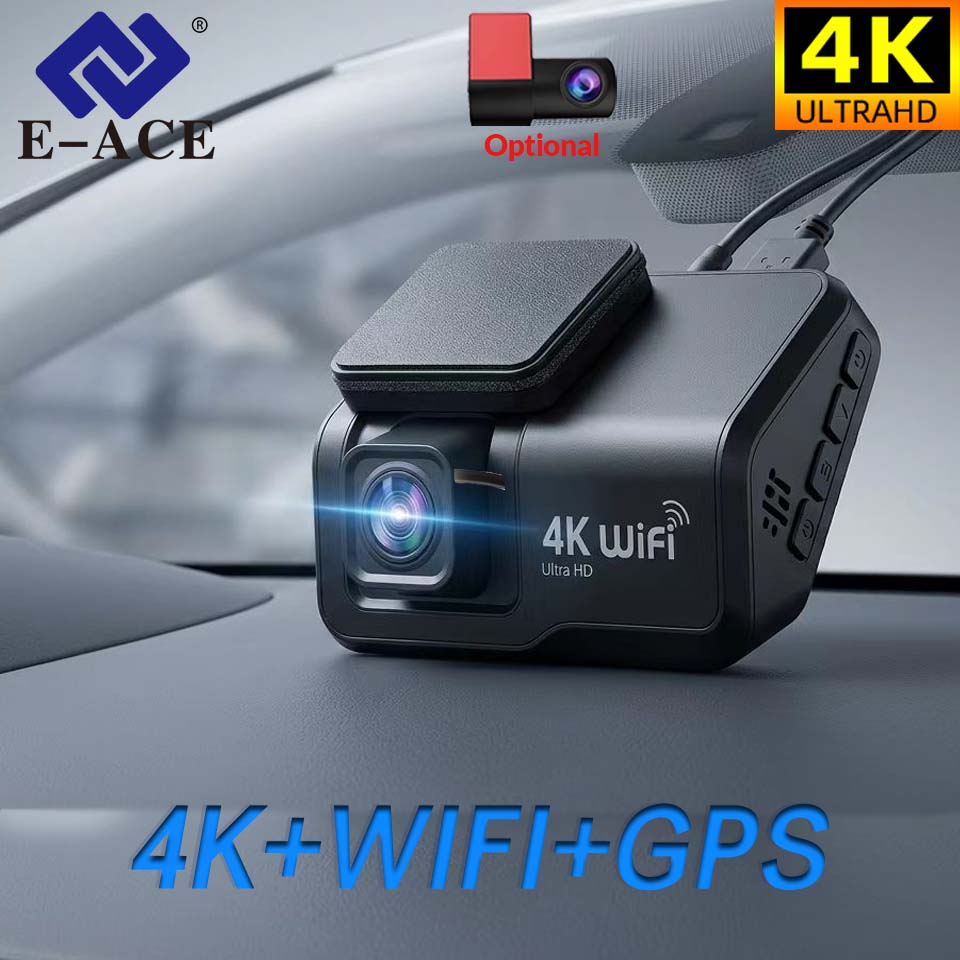 E-ACE 4K ダッシュカム WIFI GPS カメラ オプション 1080P リアダッシュ ブラック ボックス 24 時間駐車モード/タイムラプス録画/衝突検知用
