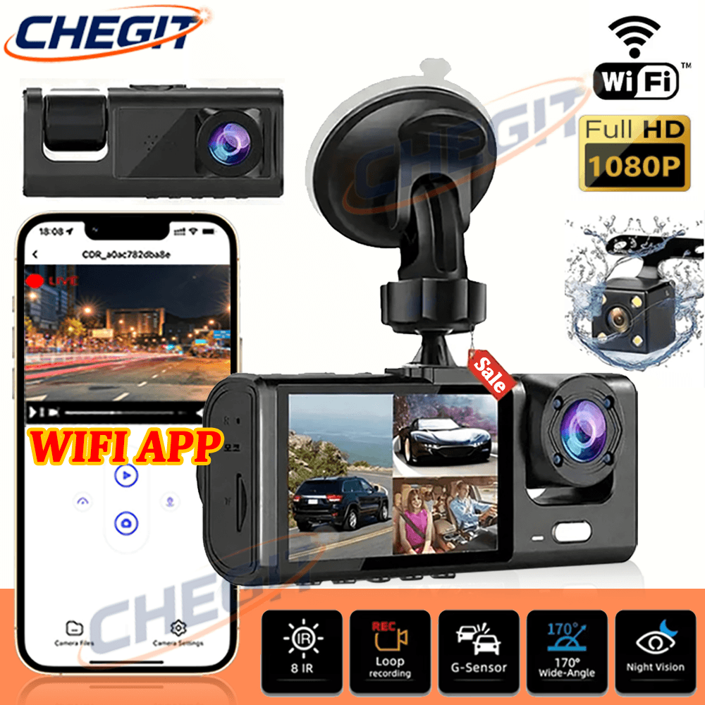 WIFI アプリ制御車 Dvr 2/3 チャンネル 1080P ダッシュカム車用フロントオプションリアビューレコーダービデオ車カメラ車 Assecories