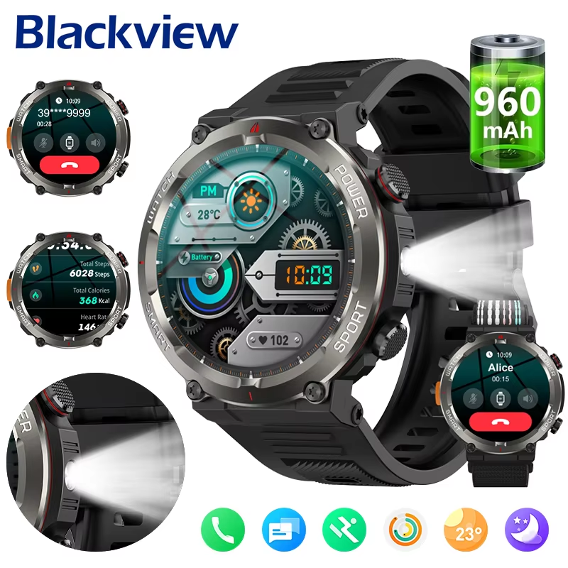 Blackview W50Pro Bluetooth 通話スマートウォッチ 960mAh 大バッテリーフィットネス追跡スマートウォッチ生活防水アウトドア腕時計