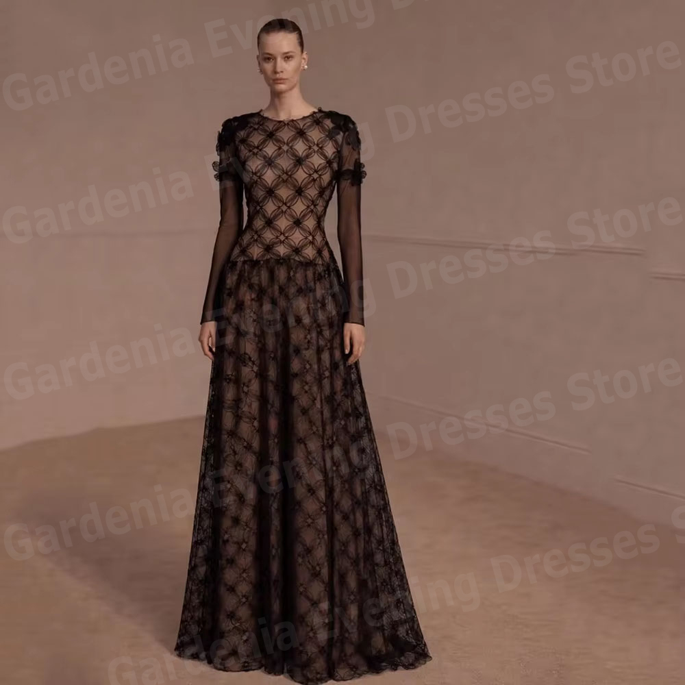 エレガントな A ラインの女性のイブニングドレス O ネック長袖ウエディングドレス Vestidos パラ Mujer カスタマイズされたフォーマルパーティーローブ · ド · ソワレ