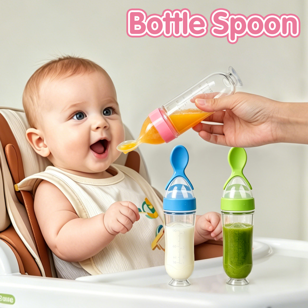 2pcs Squeezing Feeding Bottle Cup Silicone Newborn Baby Pacifier Training Rice Spoon Cereal Food Supplement Feeder Tableware