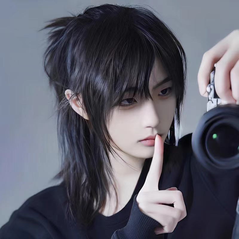 ショートボラ頭かつら前髪合成ストレートアニメ男性黒灰色緑髪のかつら毎日のパーティーコスプレ