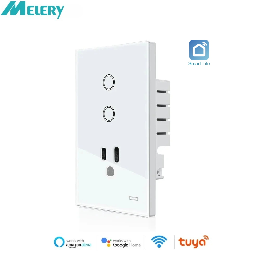Melery Wifi スマート Tuya ライト スイッチ US プラグ 壁ソケット メキシコ アメリカ コンセント タッチ ガラス パネル リモコン by Alexa Google Home