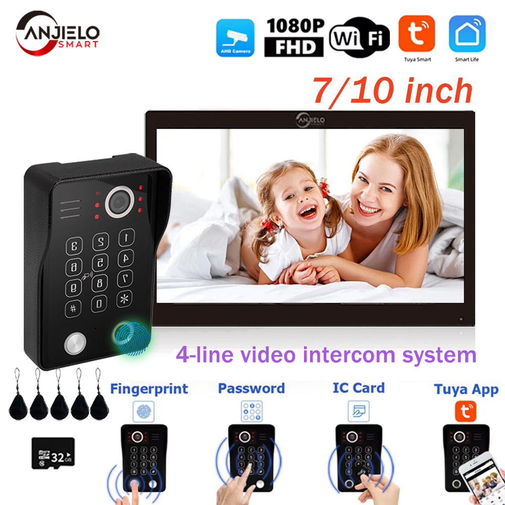 ANZIELO Tuya WiFi 5-in-1 指紋認証ロック解除ビデオインターコムシステム、家庭に最適、1080P HD セキュリティ保護付き