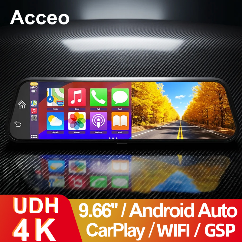 ACCEO 4K ダッシュカムミラー車 Dvr ワイヤレス Carplay/Android オート 10 インチタッチスクリーンビデオレコーダー 1080P バックミラーカメラ GPS WIFI