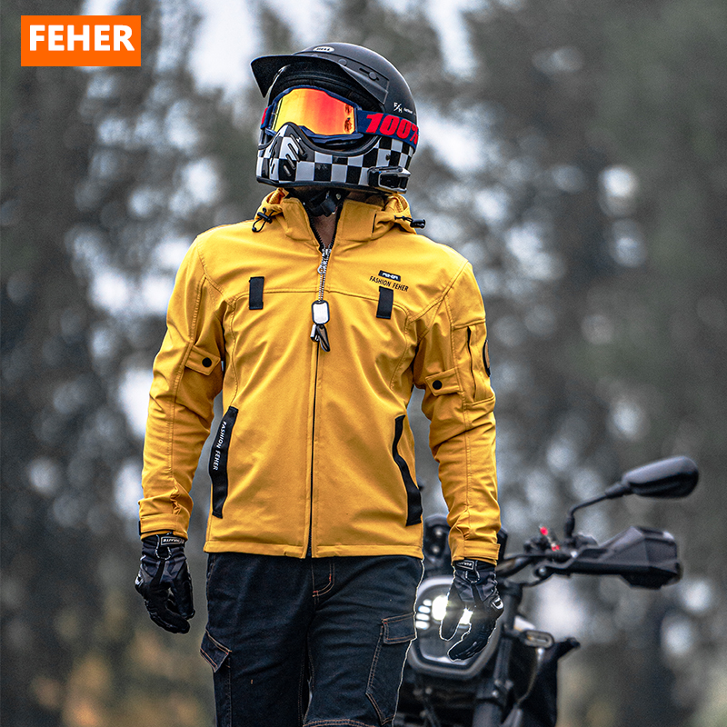 FEHER オールシーズンオートバイジャケット防水バイクカジュアルジャケットユニセックス CE 保護具付きモトライディングに最適