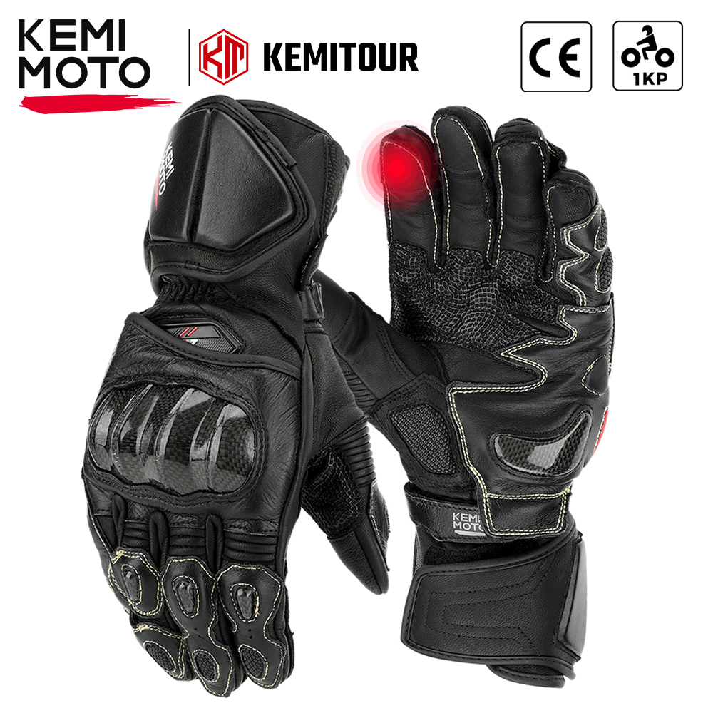 KEMIMOTO 革オートバイグローブ秋ロングカフレーシンググローブ夏ケブラーナックル保護モトグローブ男性プロフェッショナル