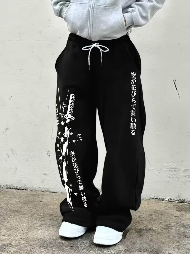 Japanese Retro Pattern 3D Printed Pants, Unisex Oversized Casual Sports Pants, Street Pants, Gothic Loose Fit