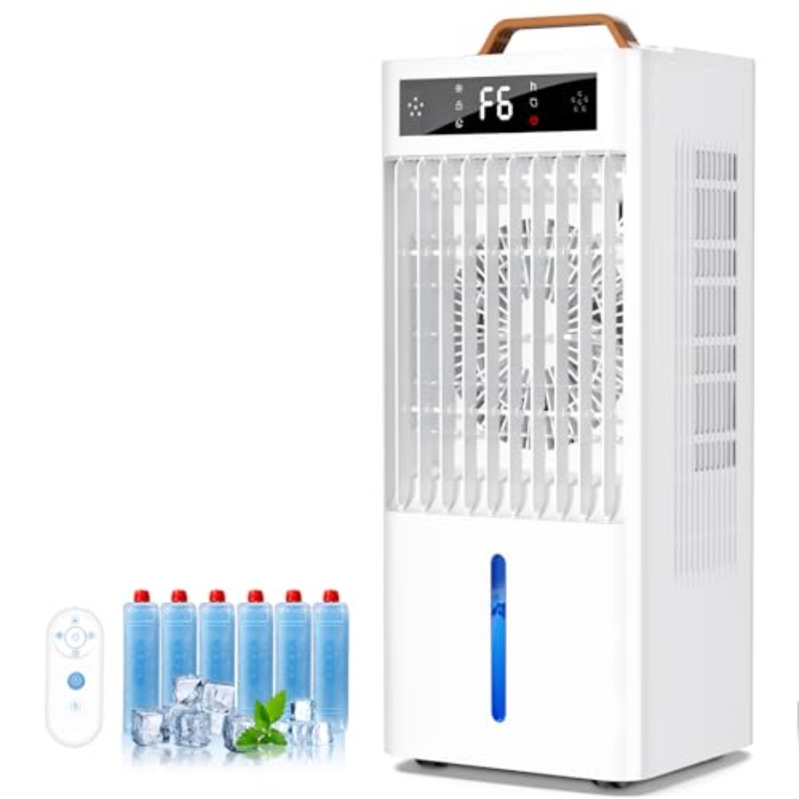 屋内用ポータブルエアコン、プラスチックボディ、白色、6段階の速度と3つのモードを備えた3-in-1気化冷却