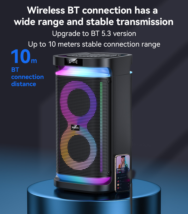 Yesido 40 ワット BT5.3 デュアル 6.5 インチスピーカー RGB ライトマイク付き 4400mAh 大バッテリーデジタルワイヤレススピーカー YSW29