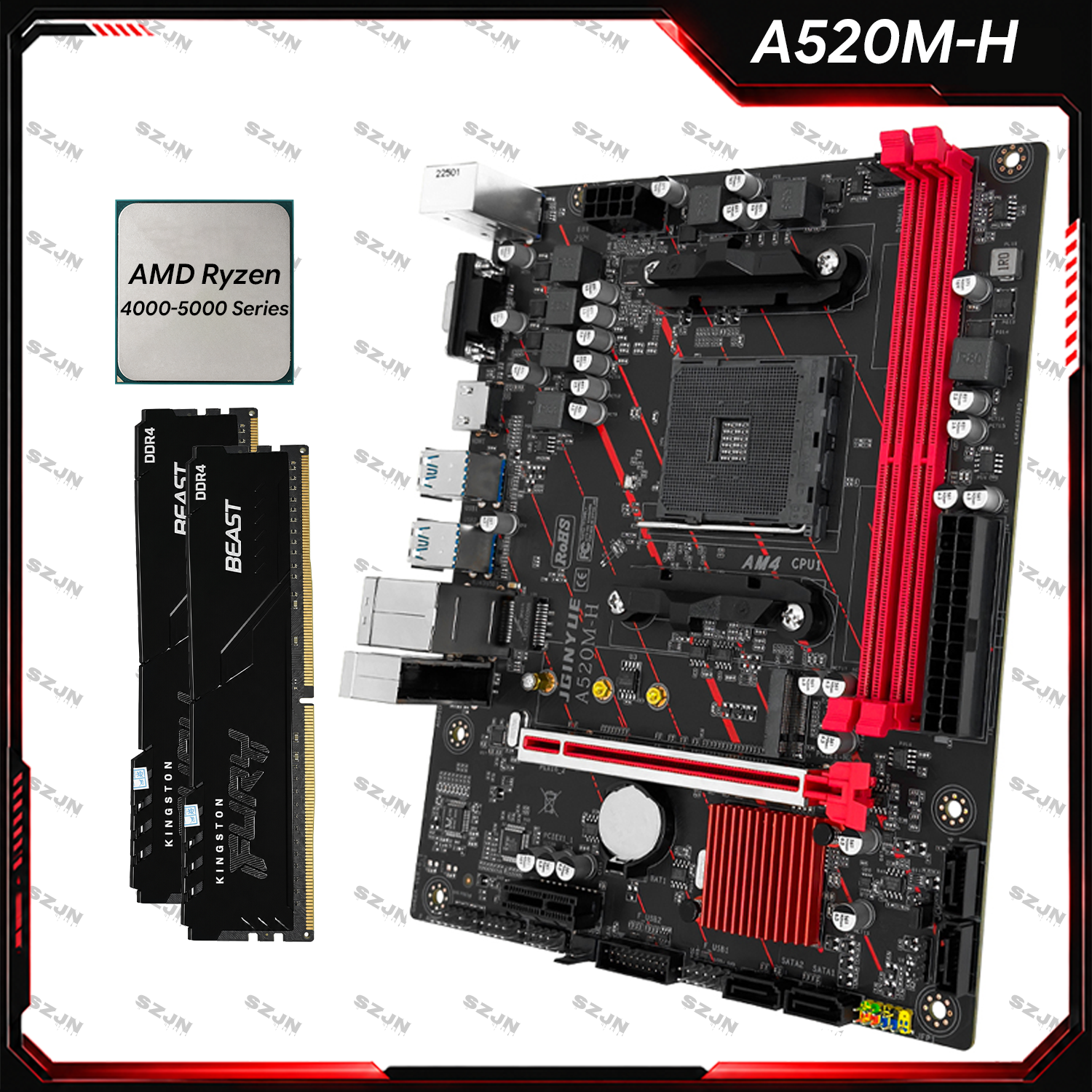 JGINYUE A520M マザーボードキット AM4 Ryzen キットプロセッサー DDR4 3200MHz サポート M.2 NVME デュアルチャネル DDR4 RAM WIN11