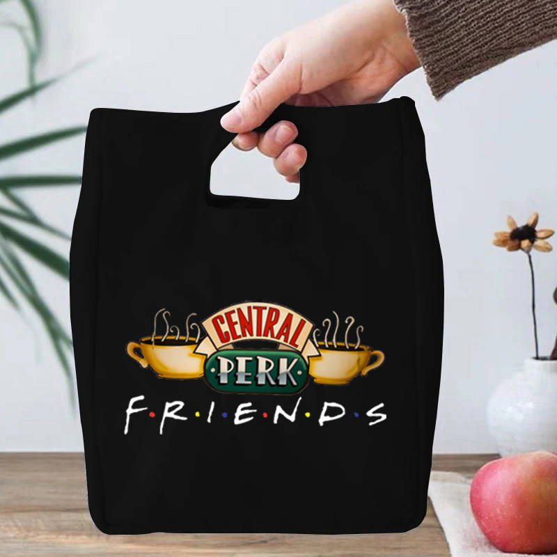 Central Perk フレンズプリントランチバッグレディースメンズポータブル断熱トートバッグフレンズテレビ番組サーマル食品エコキッズランチバッグ