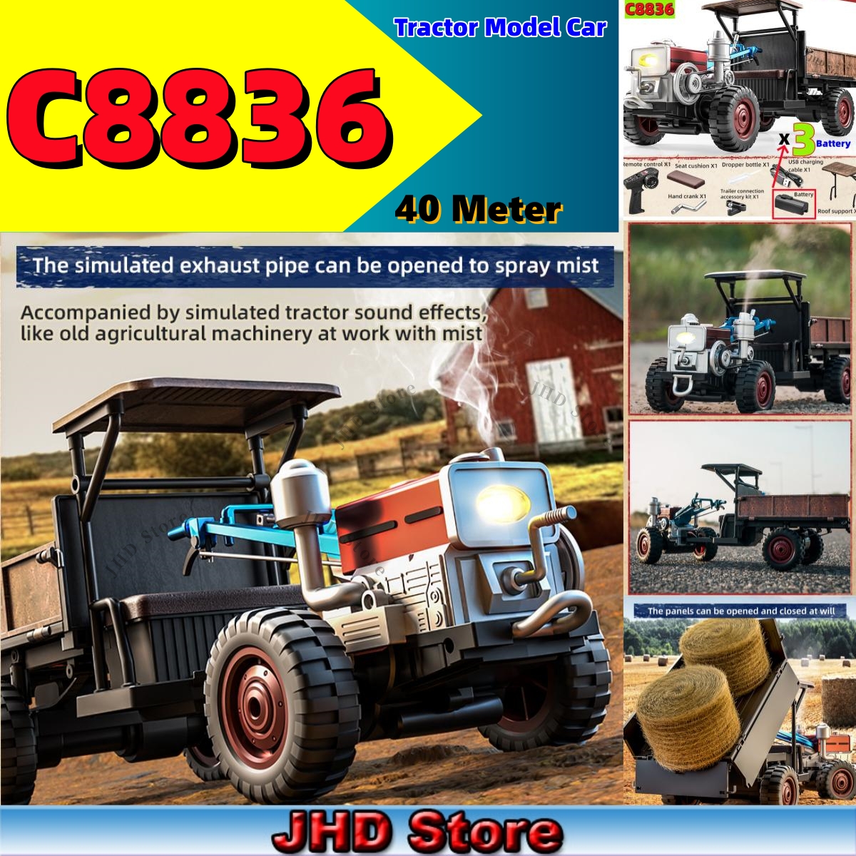 JHD JJRC 新しいハンドヘルドトラクター C8836 完全比例 4WD シミュレーショントラクター C8836 RC おもちゃの車とバッテリー