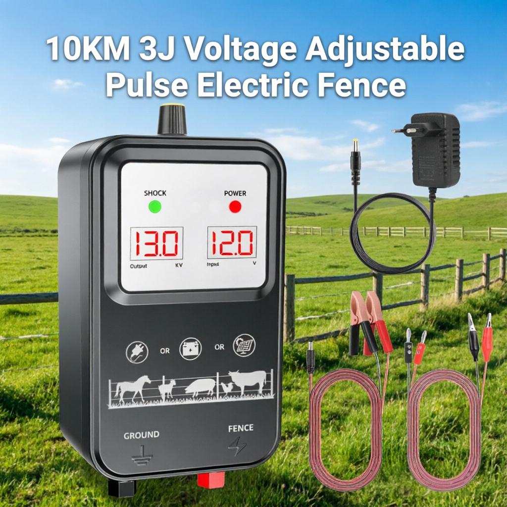 10 キロ 3J 電圧調整可能なパルス電気柵ブースター牧草地保護牛羊馬野生動物に対する繁殖ペット