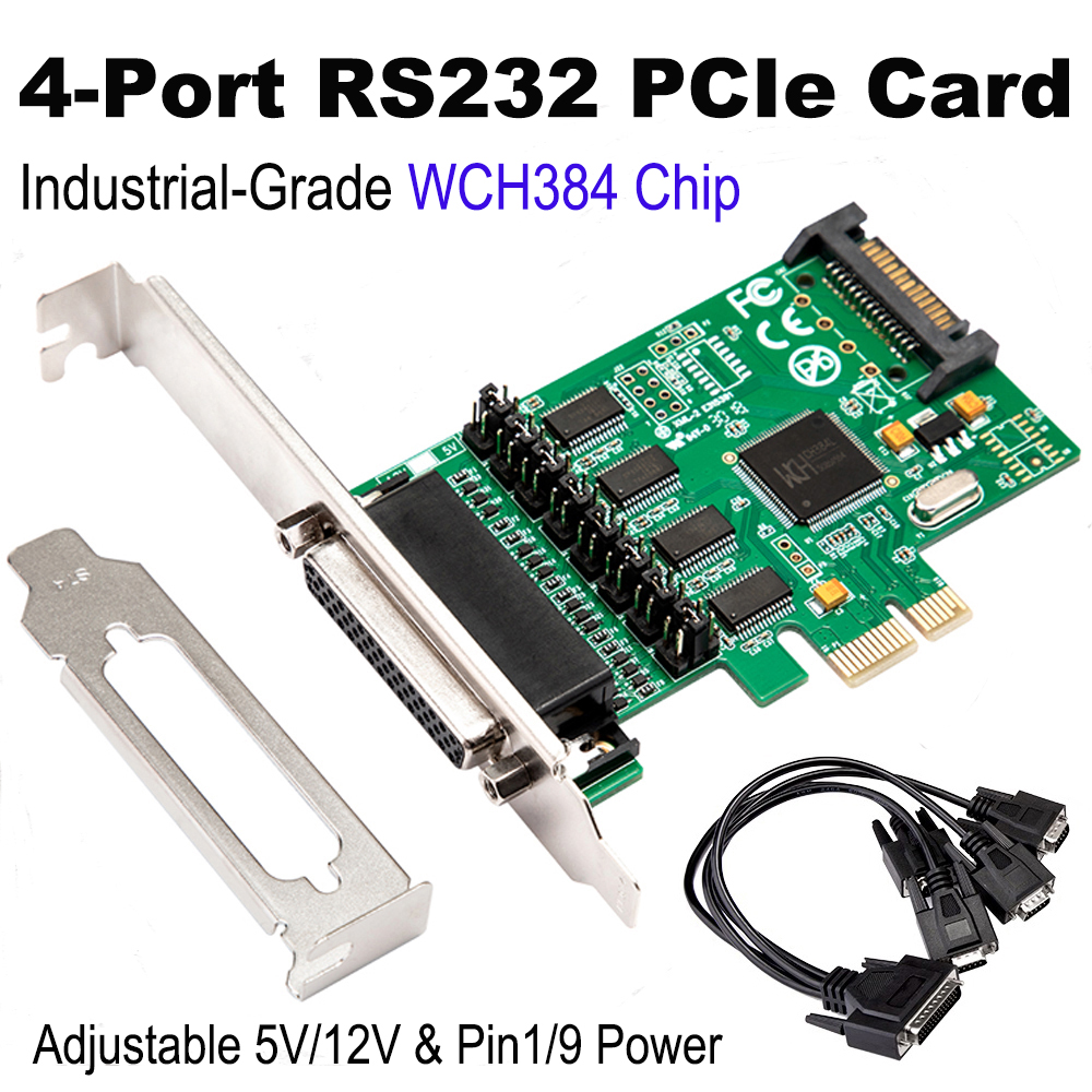 PCIe - 4ポートRS232シリアルカード（WCH384チップセット搭載）、産業用PC向けPCIe X1 - DB9 COMマルチポートシリアル拡張ボード