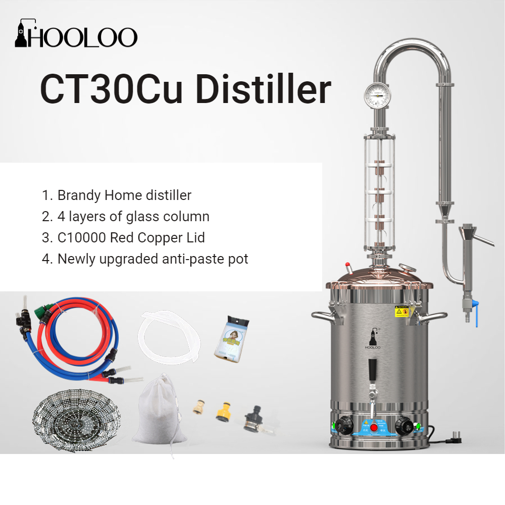 HOOLOO CT30Cu Distiller Small Home Brewing 220V/110V Moonshine Still Machine Rectification Brewing Equipment Whiskey Brandy Rum