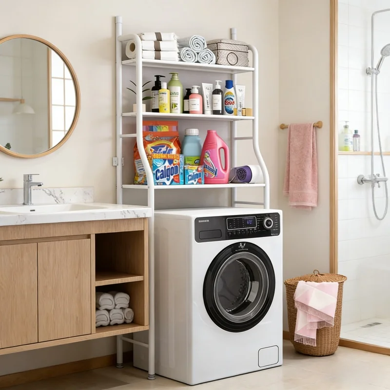 Space-saving Bathroom Rack Thickened Steel Toilet Cabinet Shelving Kitchen Washing Machine Shelf Clean No Punching Organizer