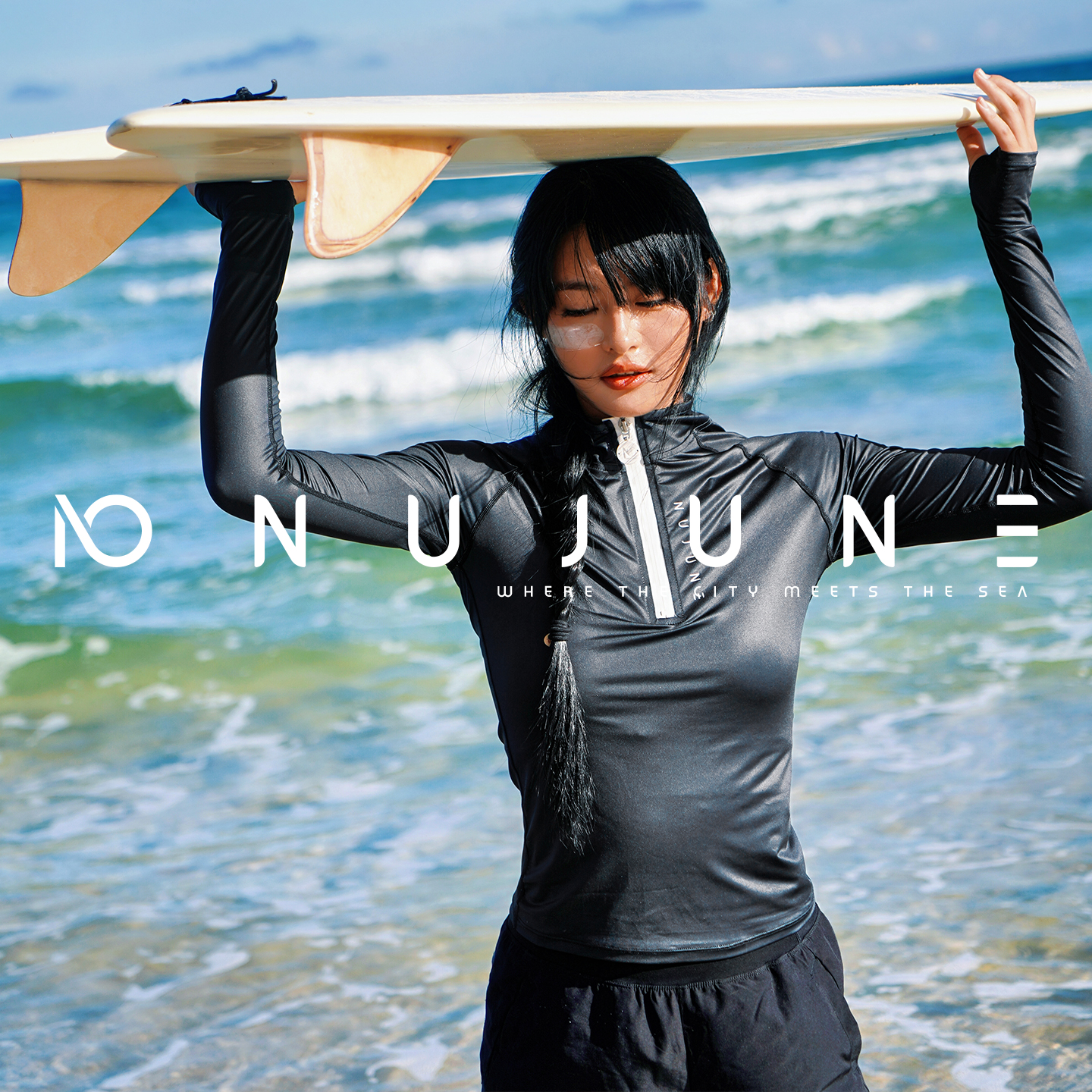Nu-Jun サーフィン トップセット ラッシュガード 女性用 長袖ラッシュガード UPF50 水着 速乾性 サーフ ウェットスーツ ダイビング スイミング付き
