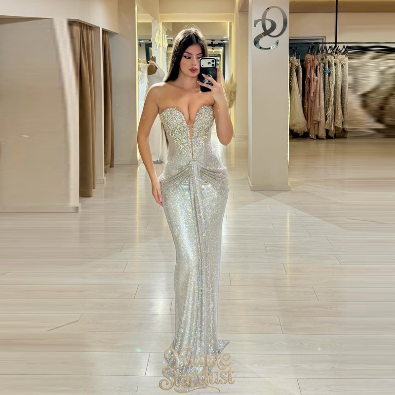 Yvonne Evening Gown Glitter Crystals Mermaid robes de soirée Backless Shiny Party Dresses Floor-Length Prom Dress Customized