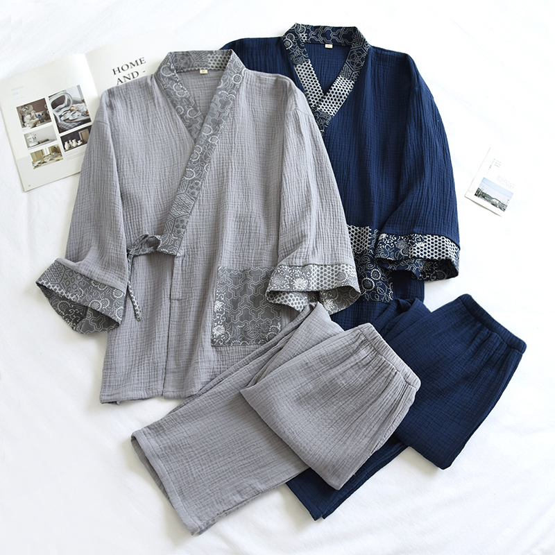 2025 日本の着物セット綿糸パジャマツーピースカップル浴衣ルース男女パジャマホーム服