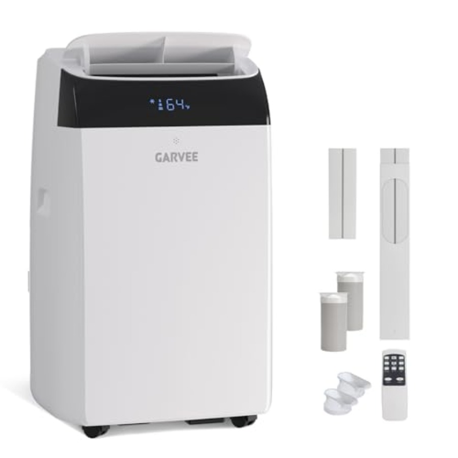 寝室、リビングルームのポータブル AC ユニット、アルミニウムハウジング、ホワイト、12,000 BTU 冷却、最大 550 平方フィート、3-in-1 機能付き、再