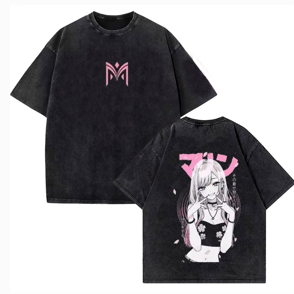 私のドレスアップダーリン北川マリンかわいいグラフィックプリント Tシャツ男性女性レトロウォッシュコットン Tシャツ夏の新しいトップストリート