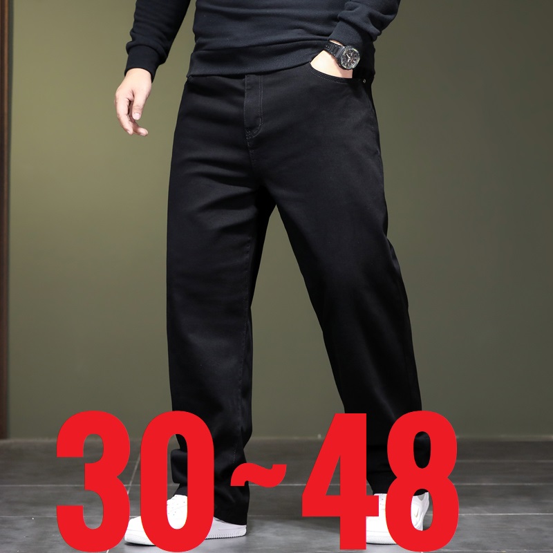 特大サイズ 48 メンズジーンズストレートレッグルーズデニムパンツ男性高弾性ストレッチフリースビッグプラス 42 44 46 150 キロ 116 ウエスト