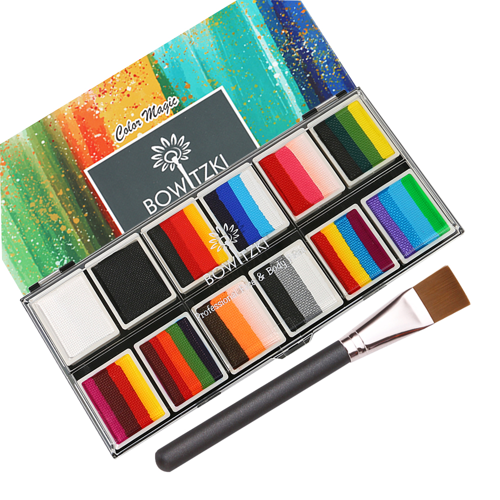 Bowitzki プロフェッショナル 山と川 フェイスペイントとボディペイント 12x10gm ワンストローク スプリットケーキ レインボー ハロウィン