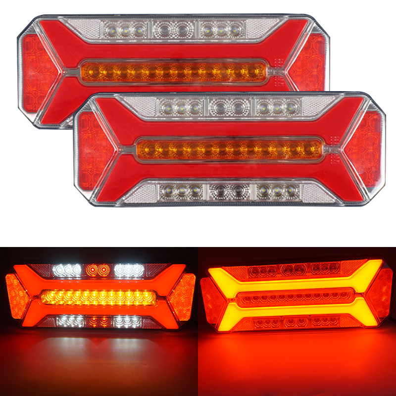 2X LED リアテールライトダイナミックリバースブレーキ停止ターン信号ランプ駆動ブレーキフォグランプトレーラートラックトラックテールライト