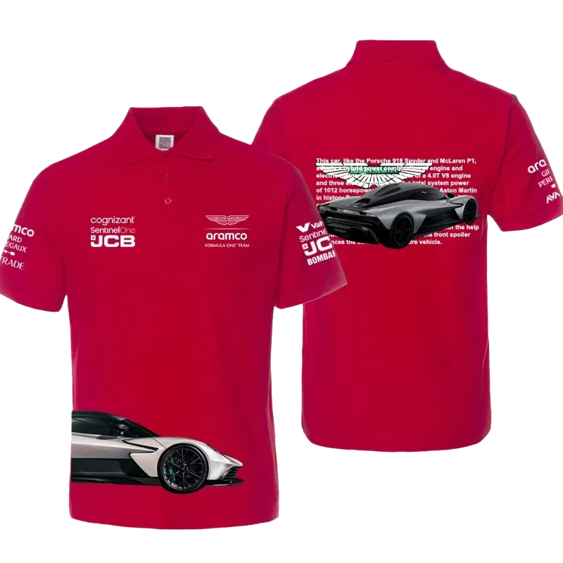 アストンマーティン レーシング テーマ ポロシャツ 半袖 カジュアル 通気性 襟 トップ 車愛好家 プリント Tシャツ