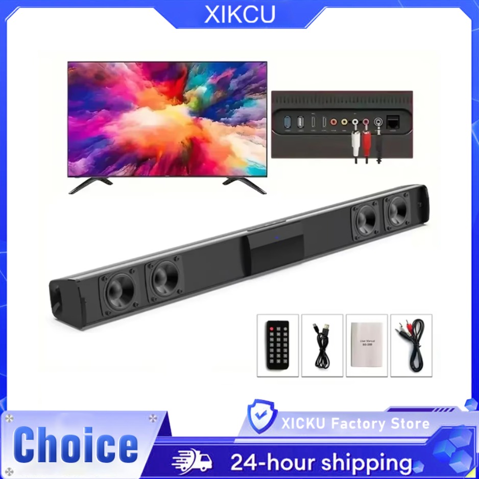 XIKCU サウンドバースピーカー Bluetooth 5.3 ステレオサウンドバーサラウンドサウンドホームシネマリモコンサポート RCA AUX TF カード付き