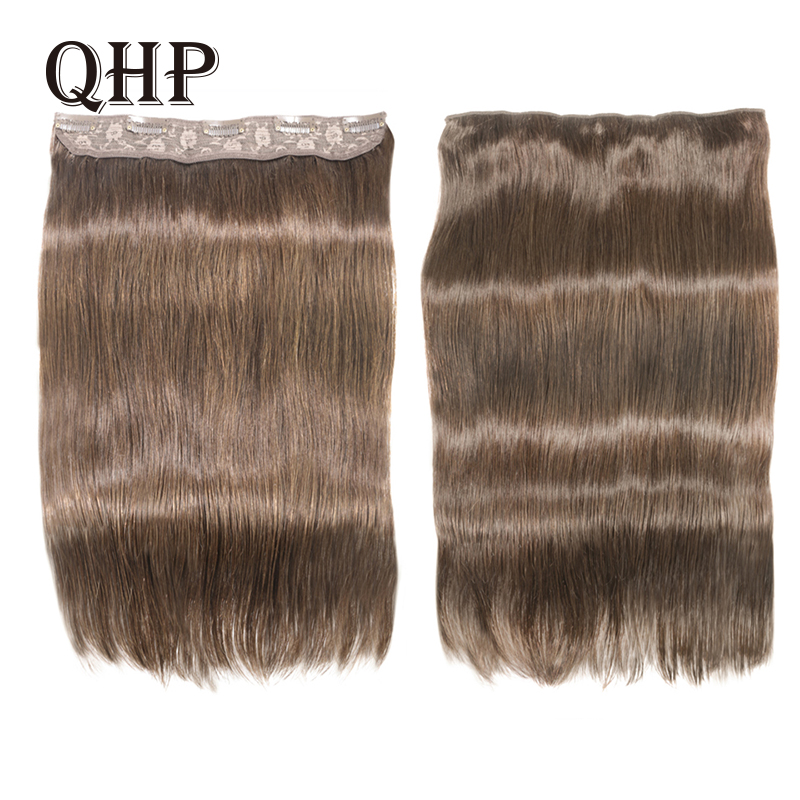 QHP ヘア ストレート クリップ イン ワンピース人毛エクステンション