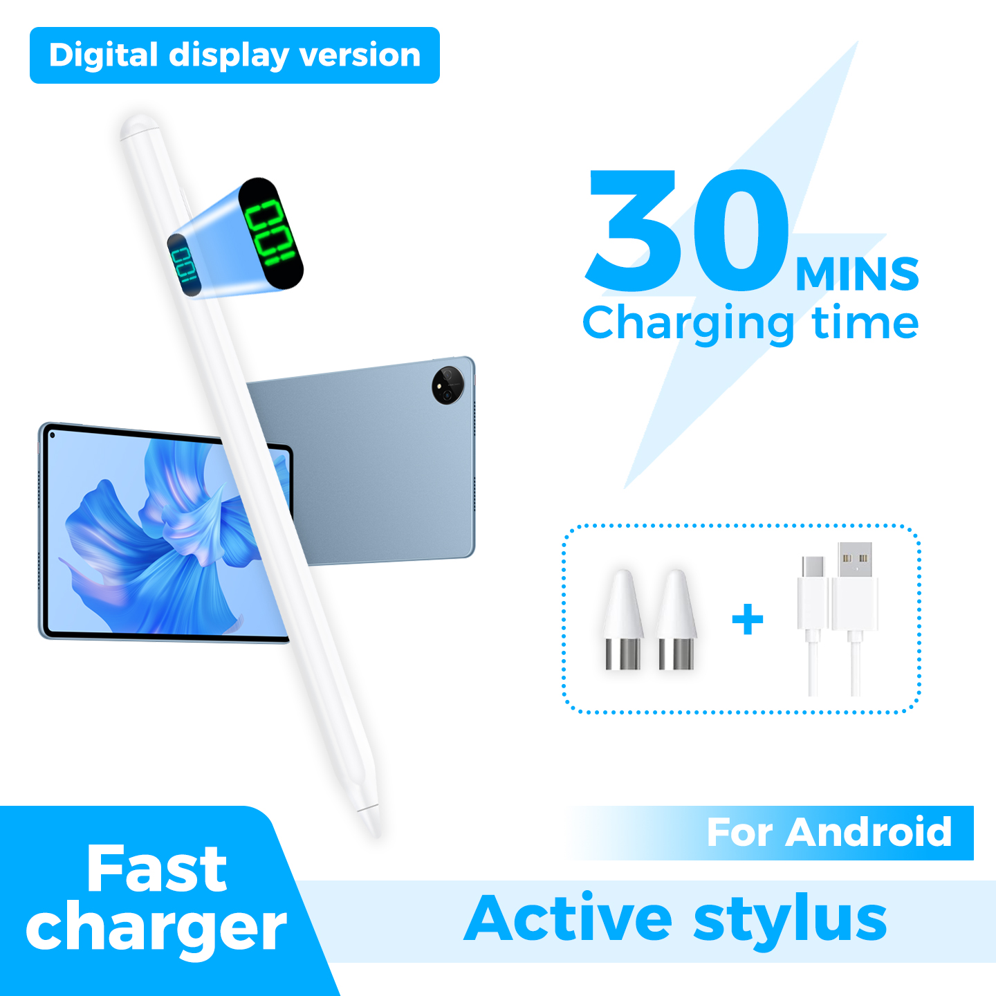 ユニバーサルスタイラスペン LED デジタル電源ディスプレイ付き iPad サムスン Huawei 社 Xiaomi タブレットペン Android IOS Windows タッチペン
