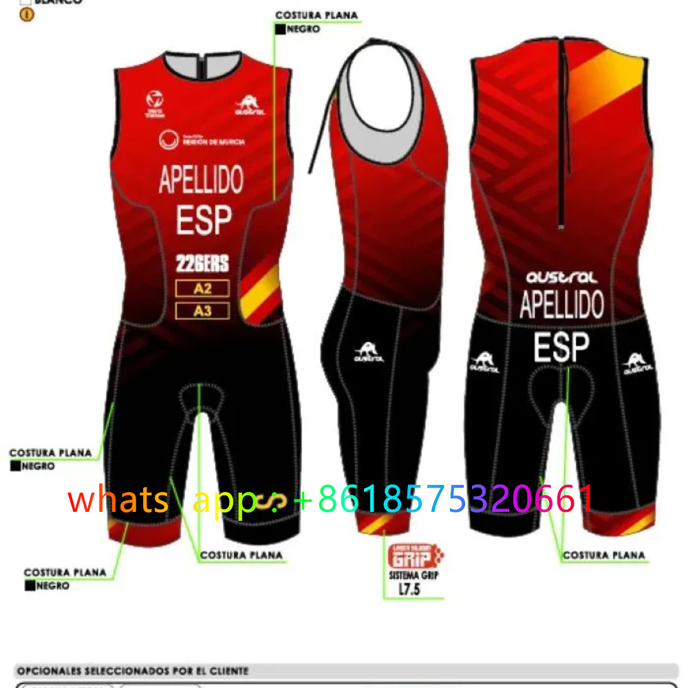 男性のスペイントライアスロンノースリーブボディスーツ制服パーソナライズされたカスタマイズランニングレースボディスーツ通気性の服 2025