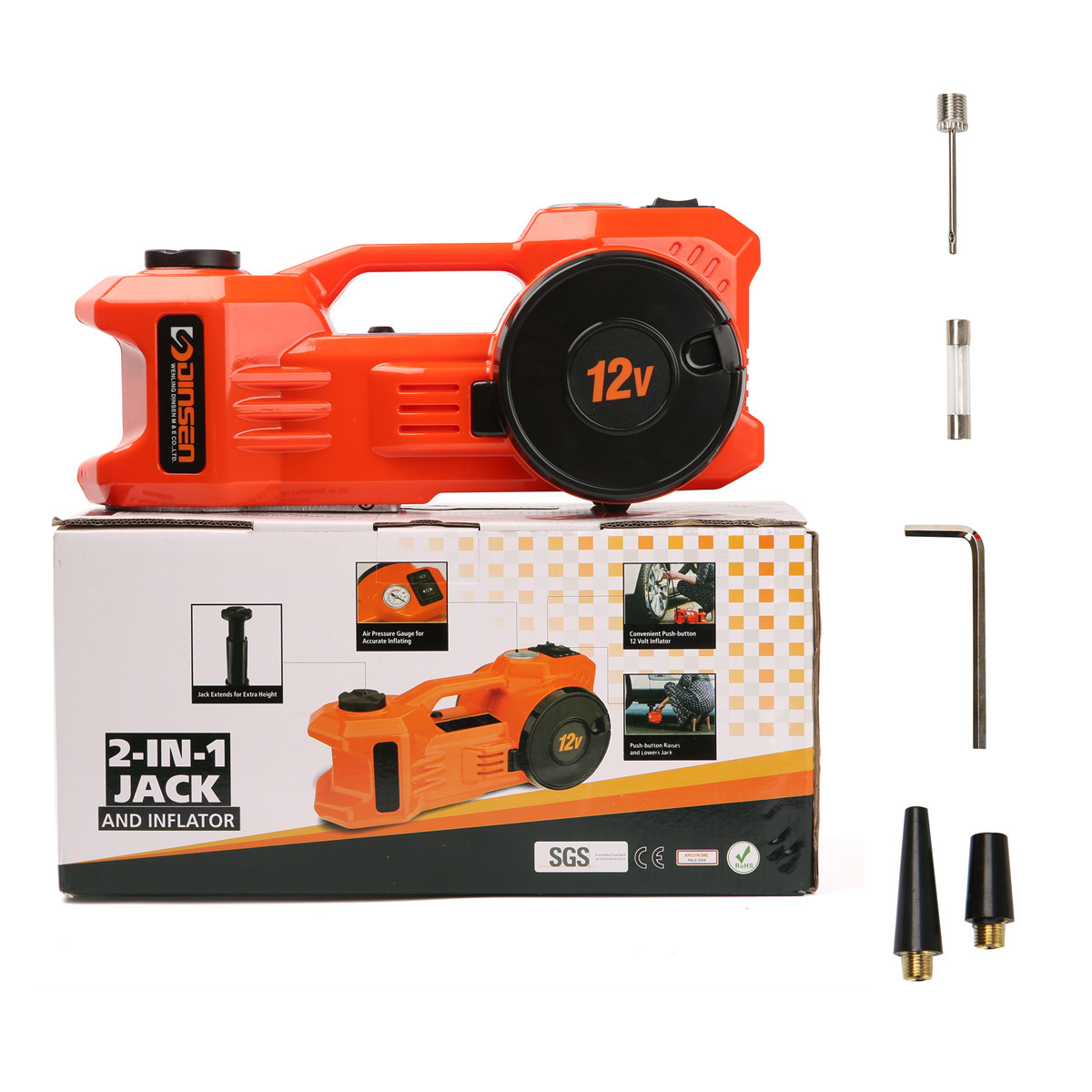 12V 5Ton 電気自動車油圧ジャッキ タイヤエアポンプ付き 2 in 1 リフティングジャッキ 155 〜 450 ミリメートルリフティング距離ジャッキ安全ツールキット