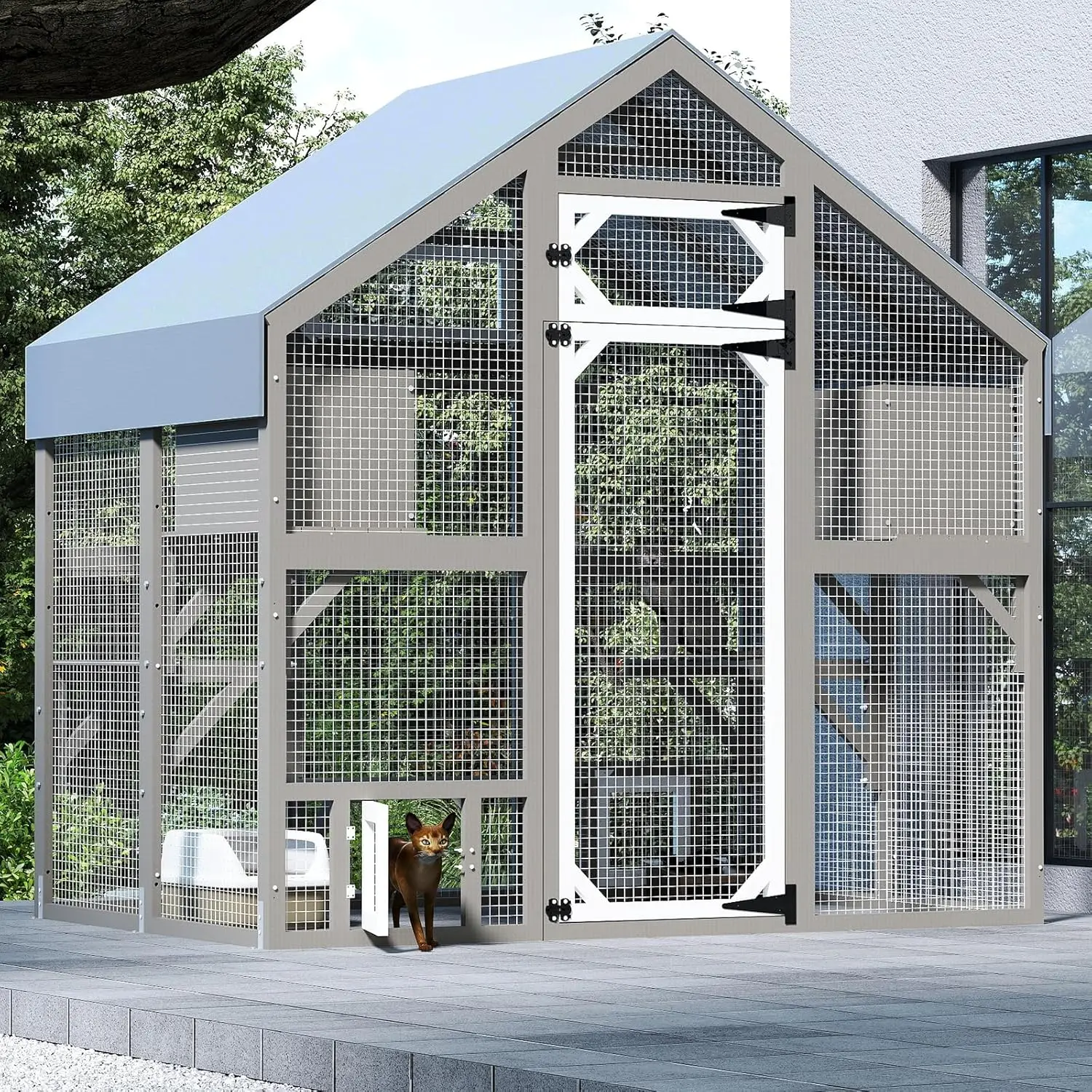 Catio 屋外猫囲い 複数の猫用 屋外猫小屋の大きな木製ウォーク