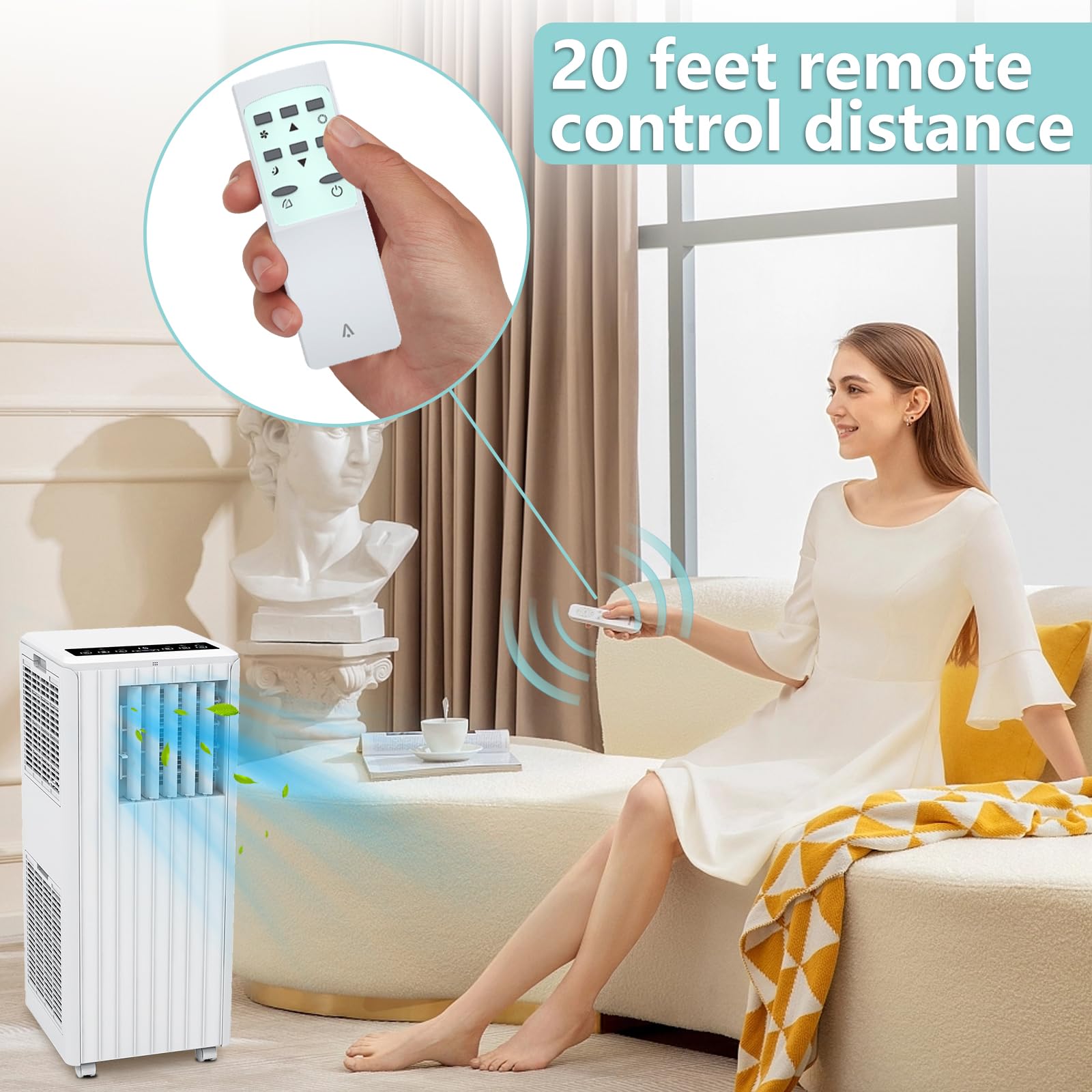 8000 BTU ポータブルエアコン 静かなスリープモード、350 平方フィートの部屋用 3-in-1 冷却除湿ファン、省エネ 24 時間タイマー、リモートフルウィンドウキット付き AC ユニット ホワイト