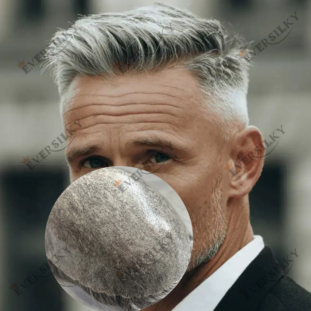 30 ミリメートル波 1b80 1b65 ホワイトグレー黒老人男性ヘアプロテーゼナチュラルヘアライン超耐久性ポリスキン薄茶色安いかつら