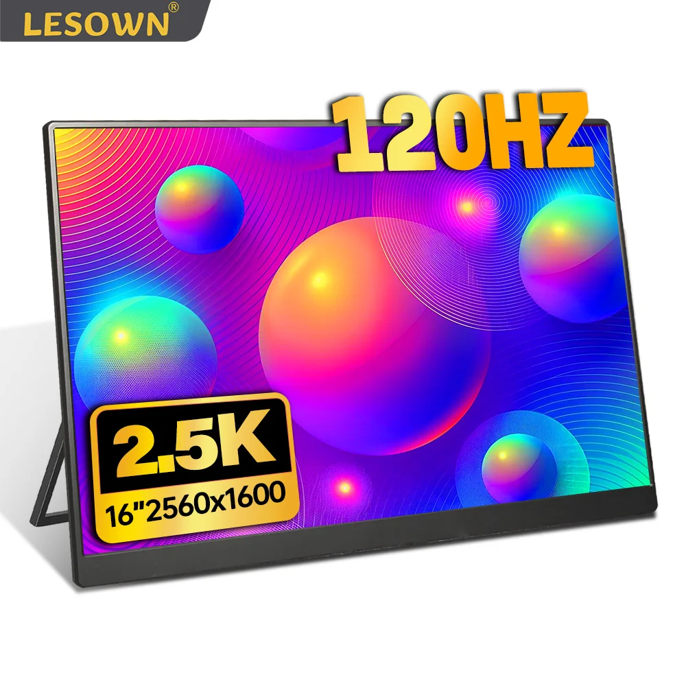 LESOWN 120Hz 2.5K モニター 11.6 14 16 インチ IPS 3840x2160 UHD VESA ゲーム外部スクリーン USB-C ディスプレイ スピーカー付き プラスチックシェル